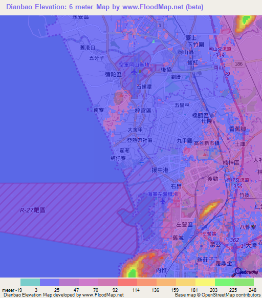 Dianbao,Taiwan Elevation Map
