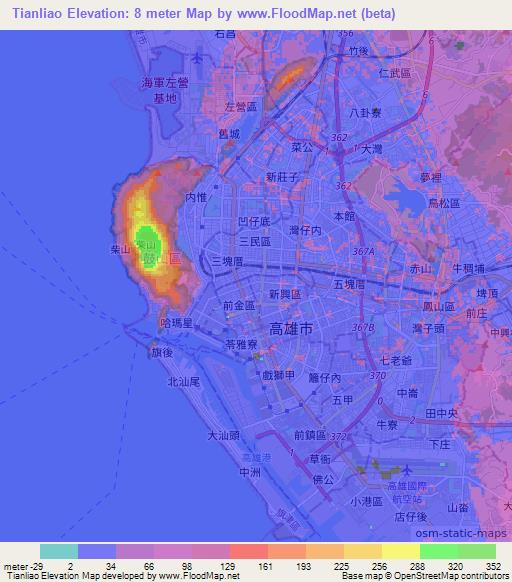 Tianliao,Taiwan Elevation Map
