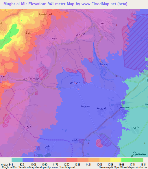 Mughr al Mir,Syria Elevation Map