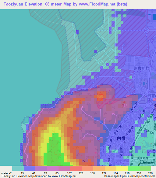 Taoziyuan,Taiwan Elevation Map
