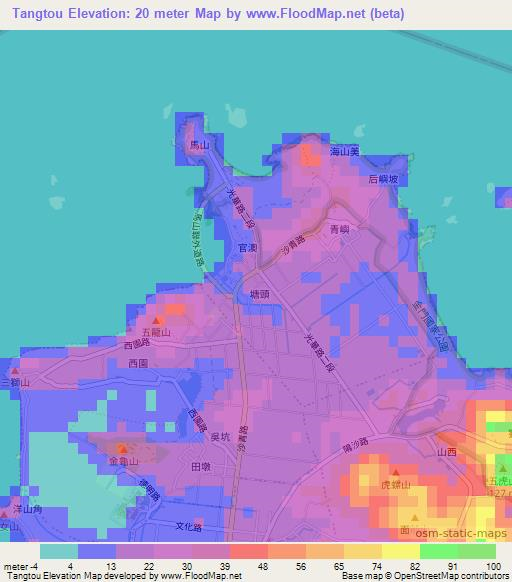 Tangtou,Taiwan Elevation Map