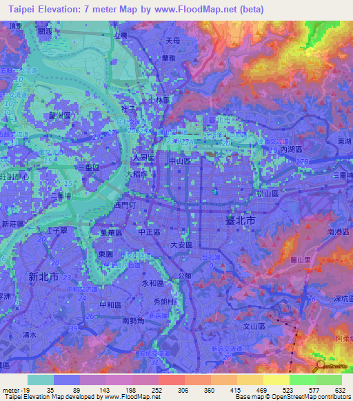 Taipei,Taiwan Elevation Map