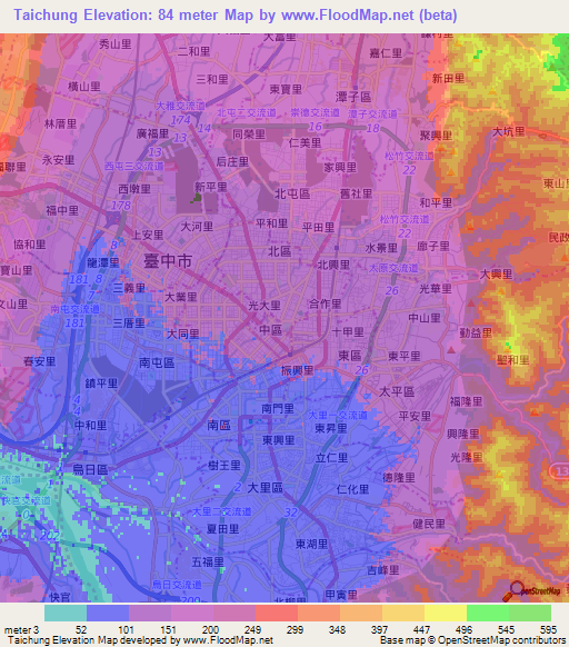Taichung,Taiwan Elevation Map