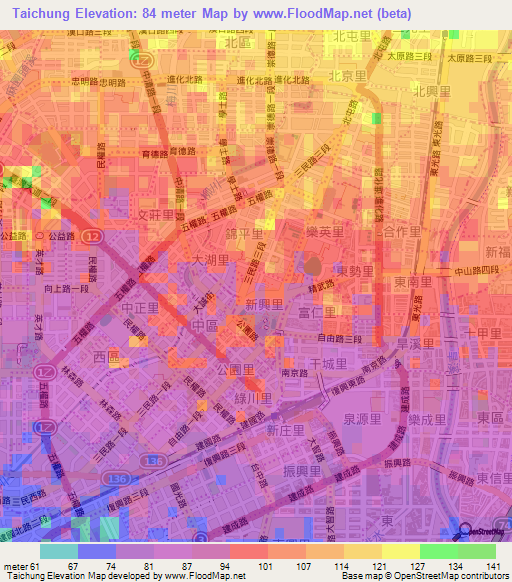 Taichung,Taiwan Elevation Map