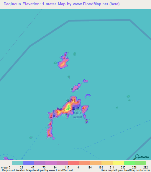 Daqiucun,Taiwan Elevation Map