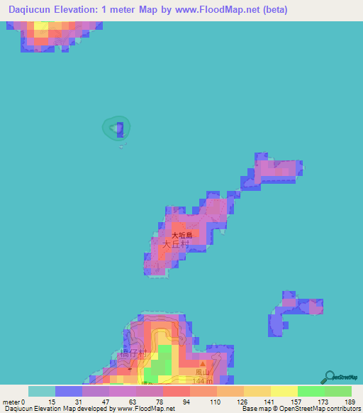 Daqiucun,Taiwan Elevation Map