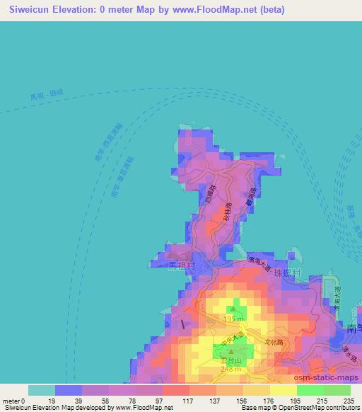 Siweicun,Taiwan Elevation Map