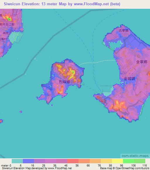 Siweicun,Taiwan Elevation Map