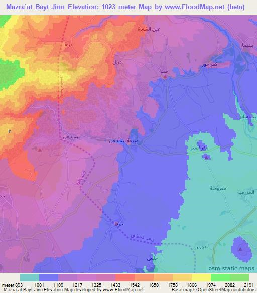 Mazra`at Bayt Jinn,Syria Elevation Map