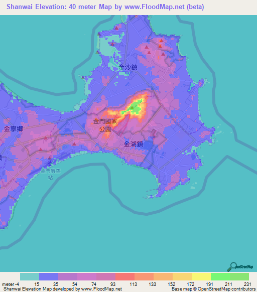 Shanwai,Taiwan Elevation Map