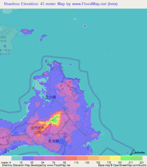 Shanhou,Taiwan Elevation Map