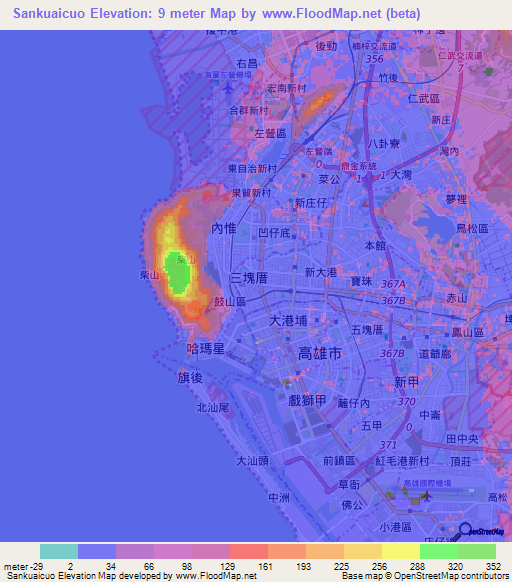 Sankuaicuo,Taiwan Elevation Map