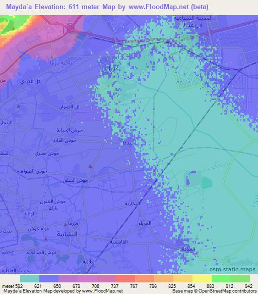 Mayda`a,Syria Elevation Map