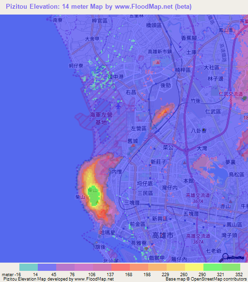 Pizitou,Taiwan Elevation Map