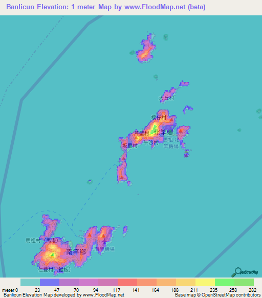 Banlicun,Taiwan Elevation Map