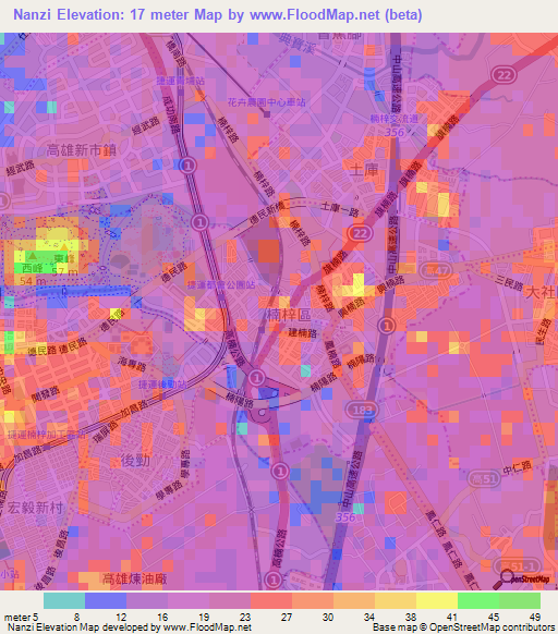 Nanzi,Taiwan Elevation Map