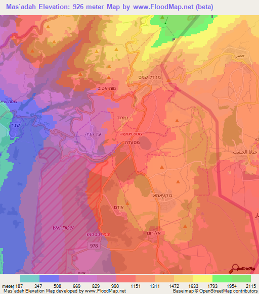 Mas`adah,Syria Elevation Map