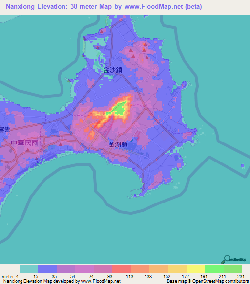 Nanxiong,Taiwan Elevation Map