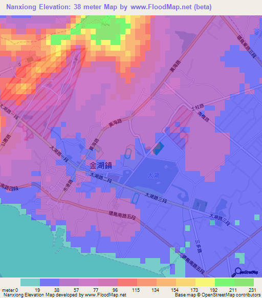 Nanxiong,Taiwan Elevation Map