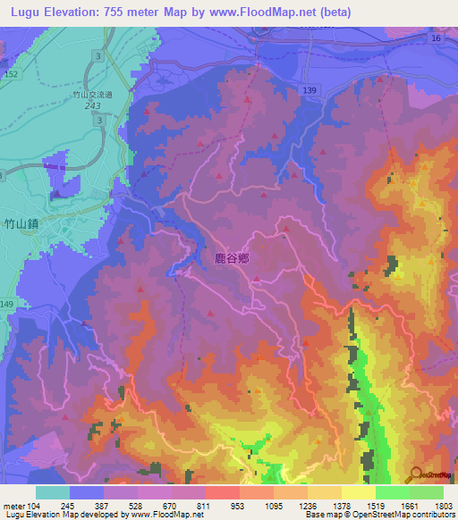 Lugu,Taiwan Elevation Map