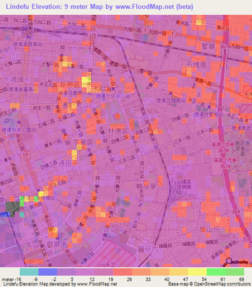 Lindefu,Taiwan Elevation Map
