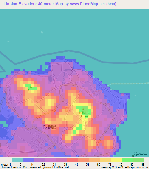 Linbian,Taiwan Elevation Map