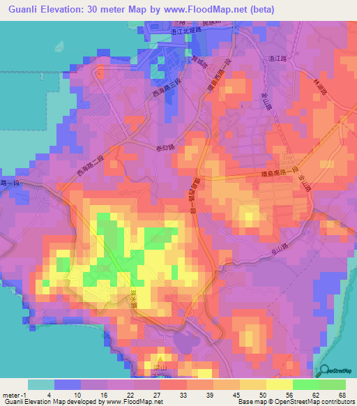 Guanli,Taiwan Elevation Map
