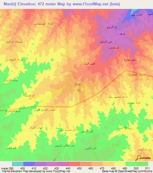 Manbij,Syria Elevation Map