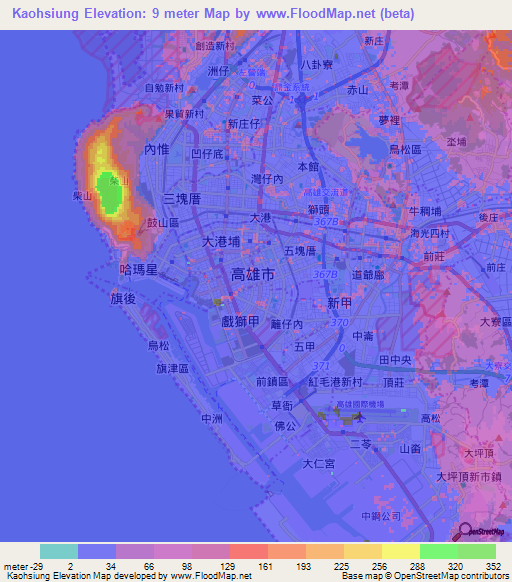 Kaohsiung,Taiwan Elevation Map