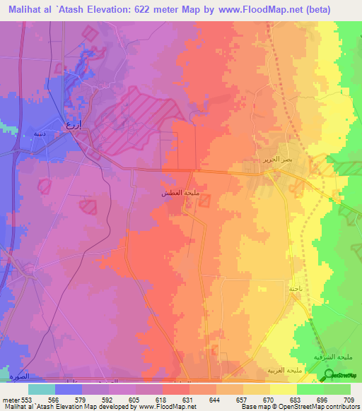 Malihat al `Atash,Syria Elevation Map