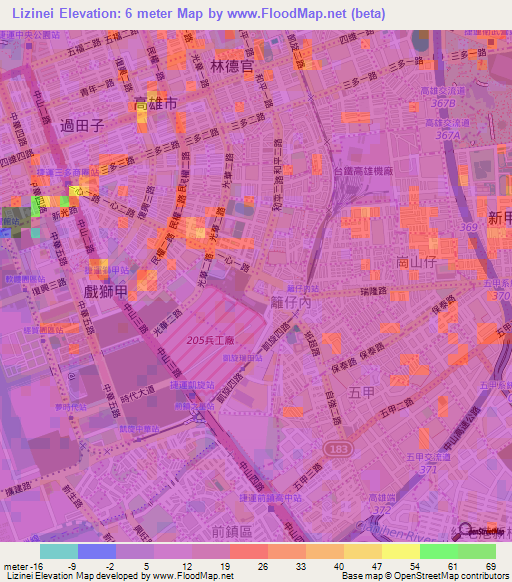 Lizinei,Taiwan Elevation Map
