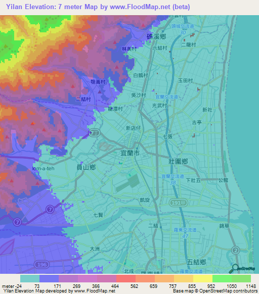 Yilan,Taiwan Elevation Map