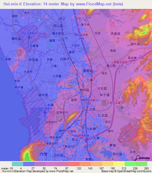 Hui-min-li,Taiwan Elevation Map