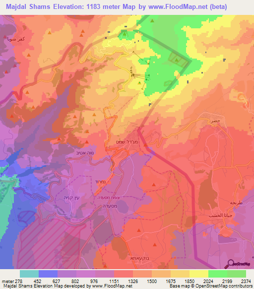 Majdal Shams,Syria Elevation Map