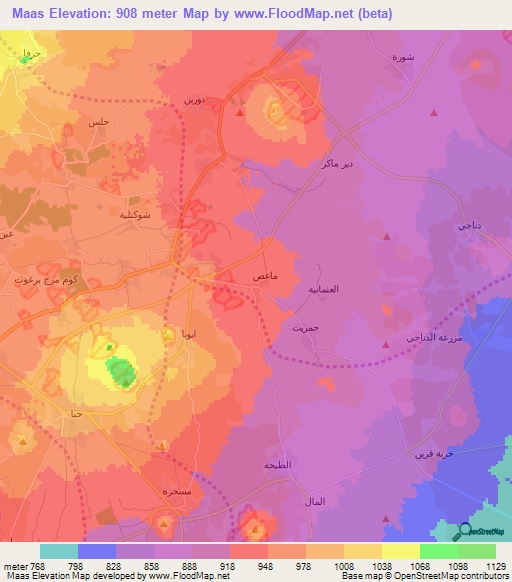 Maas,Syria Elevation Map