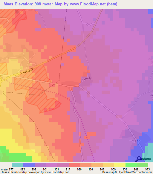 Maas,Syria Elevation Map