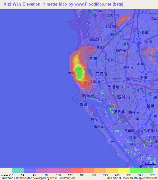 Xizi Wan,Taiwan Elevation Map