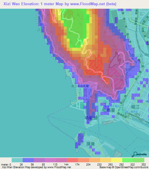 Xizi Wan,Taiwan Elevation Map