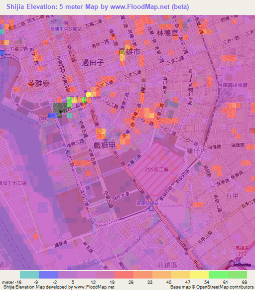 Shijia,Taiwan Elevation Map