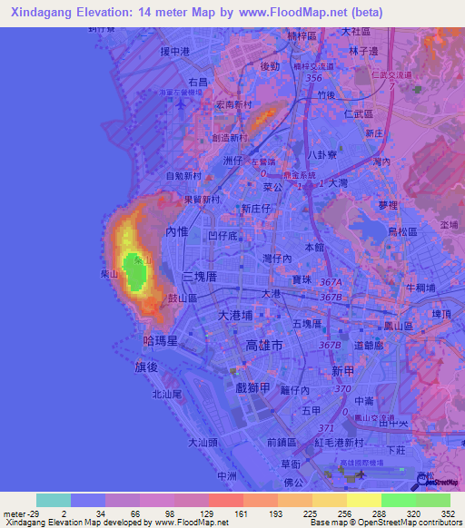 Xindagang,Taiwan Elevation Map