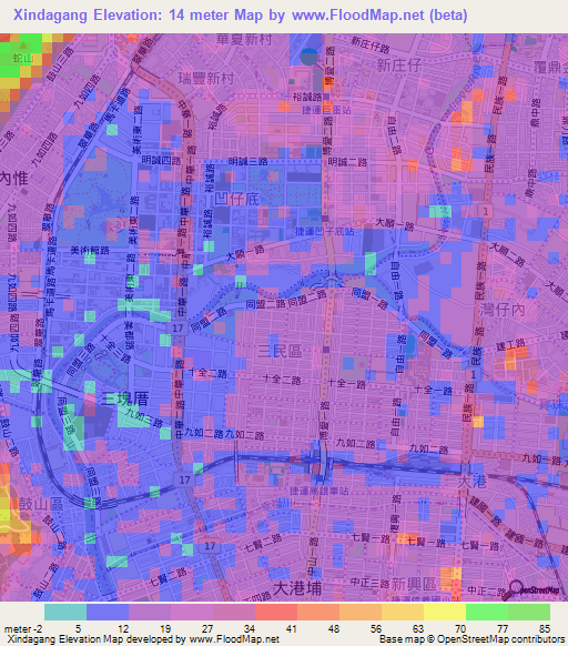 Xindagang,Taiwan Elevation Map
