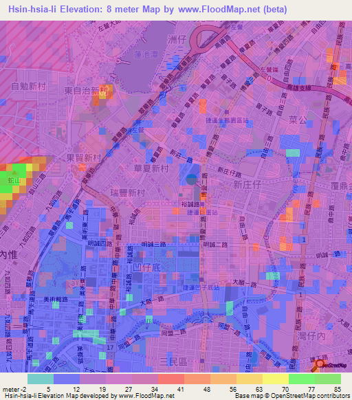Hsin-hsia-li,Taiwan Elevation Map