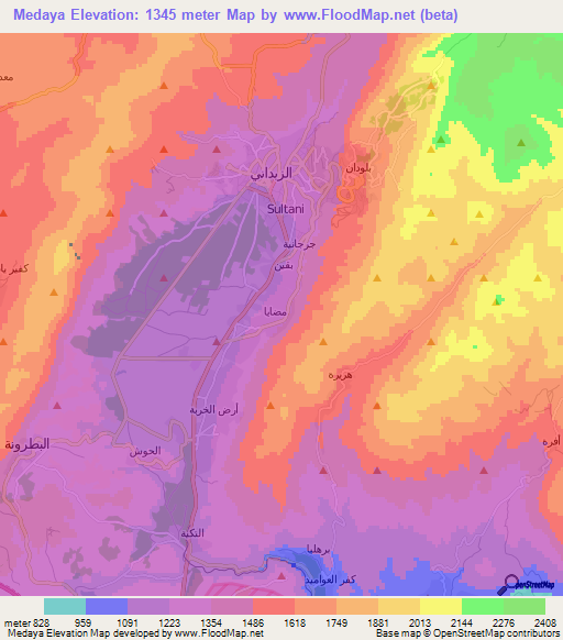 Medaya,Syria Elevation Map
