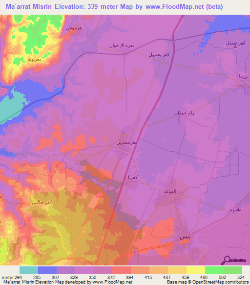 Ma`arrat Misrin,Syria Elevation Map