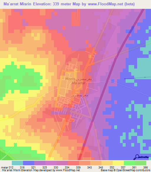 Ma`arrat Misrin,Syria Elevation Map