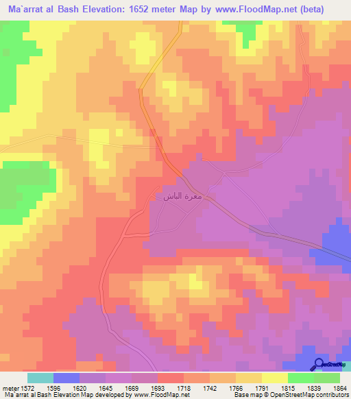 Ma`arrat al Bash,Syria Elevation Map
