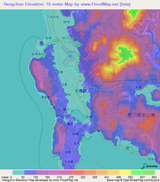 Hengchun,Taiwan Elevation Map