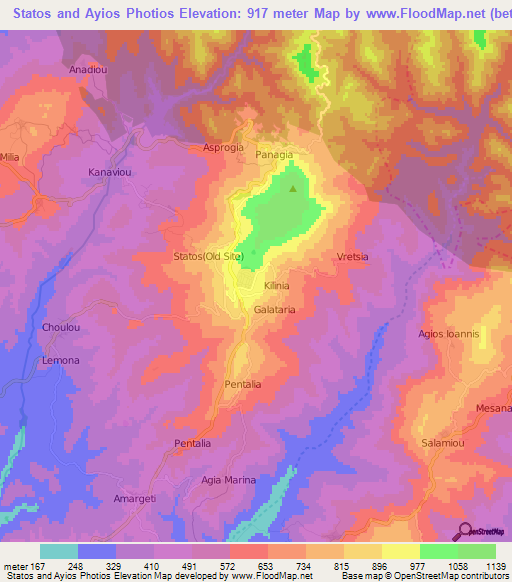 Statos and Ayios Photios,Cyprus Elevation Map