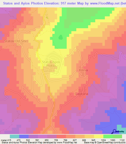 Statos and Ayios Photios,Cyprus Elevation Map
