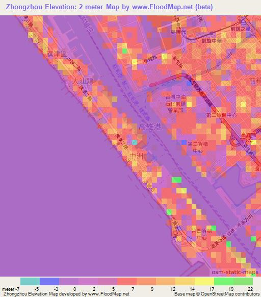 Zhongzhou,Taiwan Elevation Map